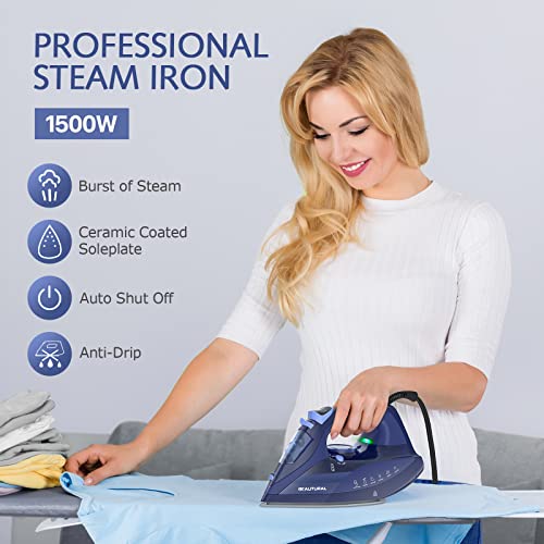 BEAUTURAL Steam Iron for Clothes with Ceramic-Coated Soleplate, 1500 Watts