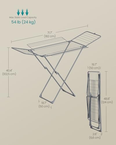 SONGMICS Clothes Drying Rack, Foldable, Heavy Duty, 4 Gullwings - color: Gray, style: 4 Gullwings（31.7"D)