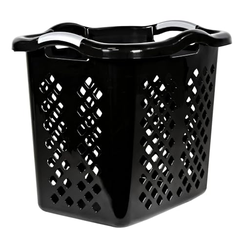 2 bushel laundry baskets with silver handles, black, 2-pack
