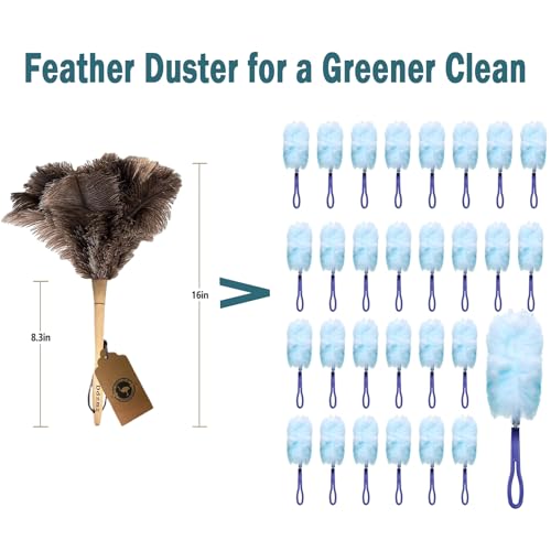 DDZMZ Ostrich Feather Duster for Cleaning with Wooden Handle, 16", Brown - color: Brown 16"