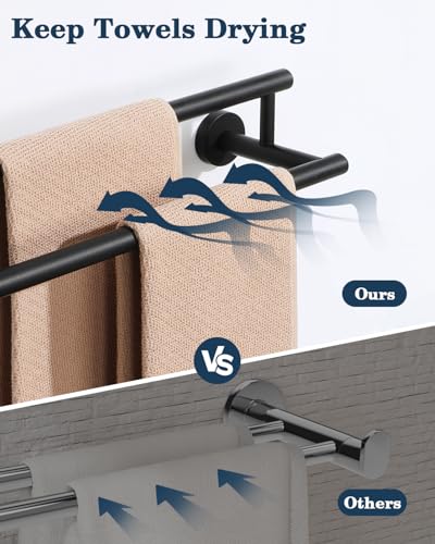 Alise Double Towel Bar Black,16" Towel Racks for Bathroom Wall Mounted - color: Matte Black, size: 16-Inch (2-Bars)