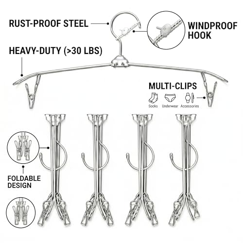 ROOM127 Travel Hangers with Clips, 5 Pack Foldable Stainless Steel Hangers - color: Silver