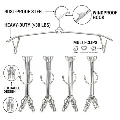 ROOM127 Travel Hangers with Clips, 5 Pack Foldable Stainless Steel Hangers - color: Silver
