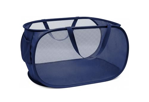 Collapsible Laundry Hamper Basket,Pop Up Mesh Foldable Bag for Laundry Room - color: Navy