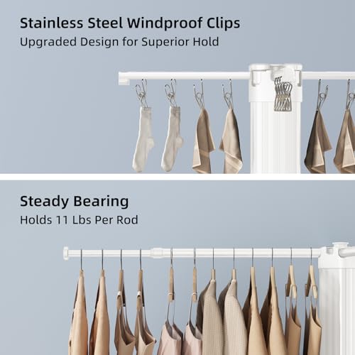 BIREN Clothes Drying Rack Foldable Extending Laundry Rack with 16 Clips Collapsible Clothing Rack Space-Saving Clothing Racks for Hanging Clothes, Indoor, Camping, Balcony, Outdoor - color: White