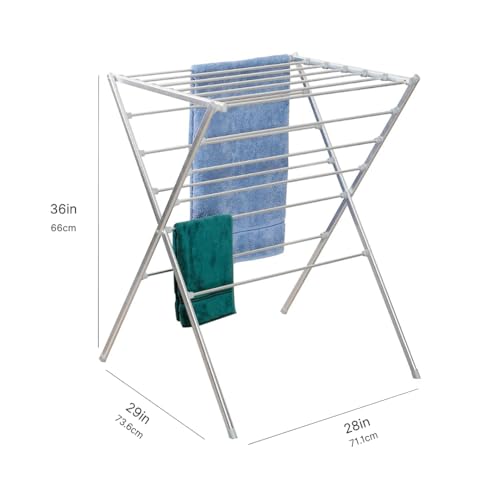 TOTES BABIES Premium Aluminum Foldable Laundry Rack for Air Drying Clothing, Towels and Linens, Easy Assembly, Energy Saving, 12 Rails, Conveniently 36 Inches Tall