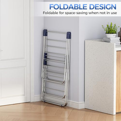 APEXCHASER Large Stainless Steel Clothes Drying Rack, Generous Drying Area - color: Matte Blue, size: 4 Wings