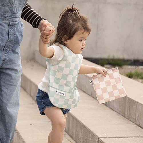 Tiny Twinkle Mess Proof Baby Bib for Boys | Waterproof Toddler Bib for Eating | Baby Apron for Feeding, Machine Washable | Perfect Shower Gift (Green Checkers, 6–24M) - color: Green Checkers, size: Small 6-24 Months