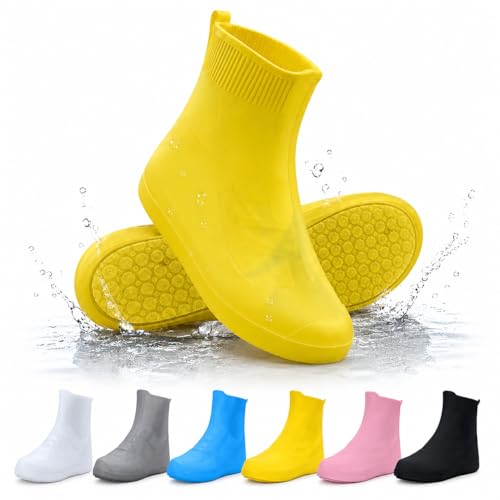 Waterproof Shoe Covers, Reusable Silicone Rain Shoe Covers, Yellow, L - color: Yellow, size: L