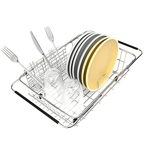 304 Stainless Steel Drying Rack, Expandable, Adjustable Inside The Sink (up to 9 Upright Utensils) - color: Medium Dish Drying Rack