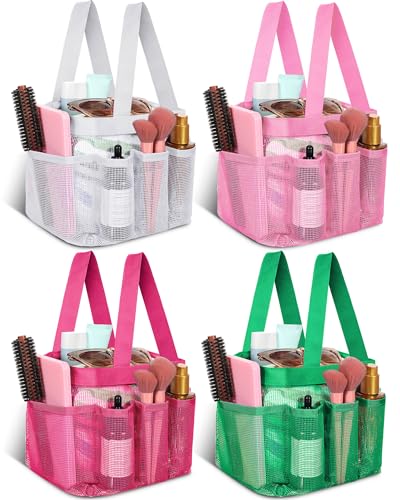 Hillban 4 Pcs Portable Mesh Shower Caddy, White, Pink, Green, Rose Red - color: White, Pink, Green, Rose Red