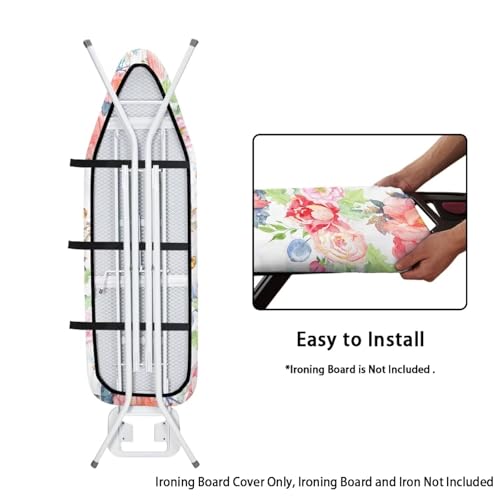 Fresh Floral Ironing Board Cover and Pad with Elastic Edge Waterproof Ironing Board Covers Stain Resistant Hook and Loop Design - color: Fresh Floral