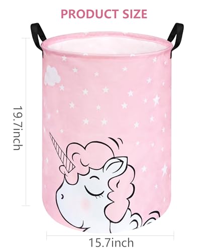 Round Laundry Basket Storage Bins Nursery Hamper Gift Baskets for Home,Office,Home Decor - color: Pink Unicorn