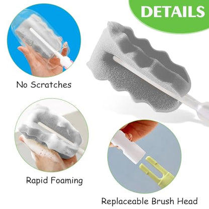 Sponge Bottle Brush Cup Cleaning Brush Long Handle Baby Bottle Cleaning Brushes Detachable Bottle Scrubber for Water Bottles, Glasswares, Mugs (Brush Head 12PCS) - color: Brush Head 12pcs