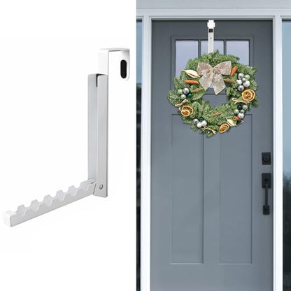 2PCS Over Door Hooks Hanger,Foldable Over Door Drying Laundry Hooks for Hanging Clothes 6 Groves Over Door Towel Racks for Clothes,Coat, Behind Back of Door Bathroom, Bag and Robe( Bright white)