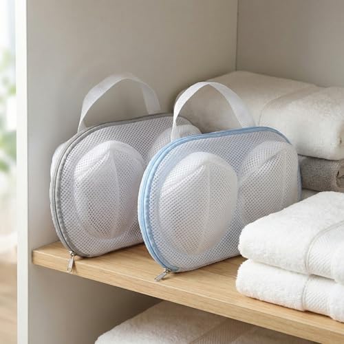 2 Pack Bra Wash Bags with Hooks, 3D Mesh Laundry Bags for Bras