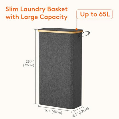 Lifewit 65L Slim Laundry Hamper with Lid and Removable Bag, Dark Gray - color: Dark Gray, size: 65L