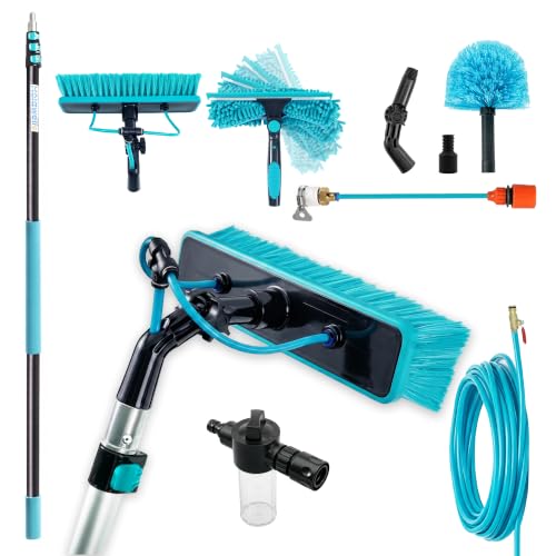 HoldwellS Solar Panel Cleaning Kit, 12FT Water Fed Pole with Extendable Handle, 180° Rotatable Brush Head & 65.6FT Hose, Household & Outdoor Window Cleaner Tool for Caravan Solar Panel Deck