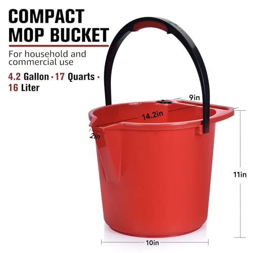Matthew Cleaning 4.2 Gallon Mop Bucket, Heavy Duty Plastic Cleaning Bucket with Built-in Pour Spout, Mop Holder and Comfort Grip Handle, House and Commercial Cleaning Supplies, 1 Pack Red - color: Red, size: 1 Pack