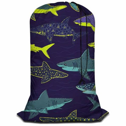 Swono Sharks Laundry Bags 28" x 40", Underwater Sea Life Pattern Versatile - Multi Use, Football Grid Oxford Cloth, Colorful - color: Sharks
