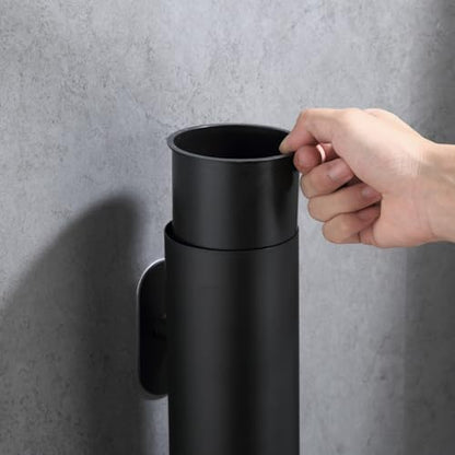 Black Wall-Mounted Heavy Duty Adhesive Round Toilet Brush Holder