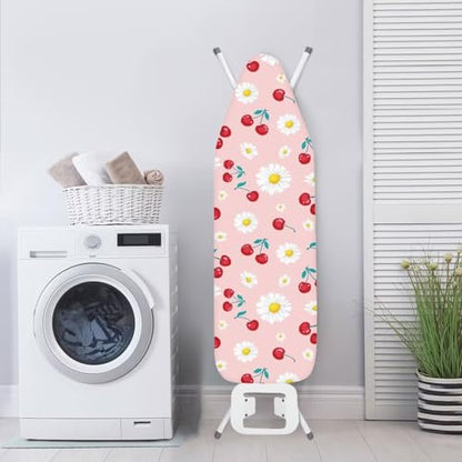Standard Ironing Board Cover Iron Protector with Elasticized Edge,Cherries and Daisies Ironing Board Cushion for Snug and Secure Fit Easy to Install - color: Cherries and Daisies