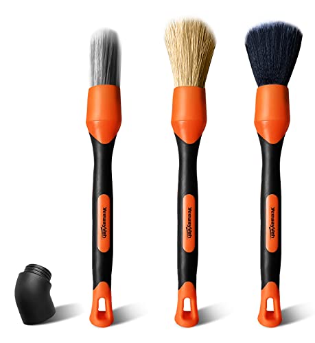 YeewayVeh 3PCS Car Detailing Brush Set, Boars Hair & Soft Brushes, Orange - color: Orange/Black, size: 3 Pack
