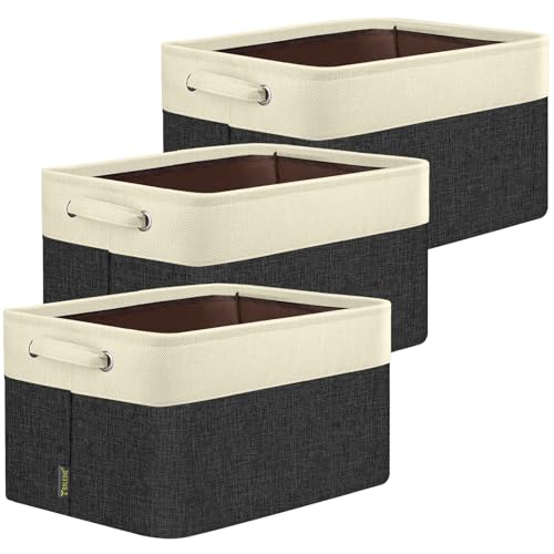 BALEINE 3 Pack Fabric Closet Storage Bins for Shelves, Linen Closet Organizers and Storage, Decorative Baskets for Organizing, Shelf, Clothes, Home, Office (Black, 14''x10''x8.5'') - color: Black, size: 3PCS/Medium-14x10x8.5