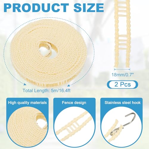 uxcell 2 Pcs Portable Travel Clothesline, 16.4ft Clothes Line Outdoors Travel Hanger Foldable Clothesline Rope with Hooks for Camping Hotel Backyard Home Cruise Ship, Beige - color: Beige, size: 5m/16.4ft