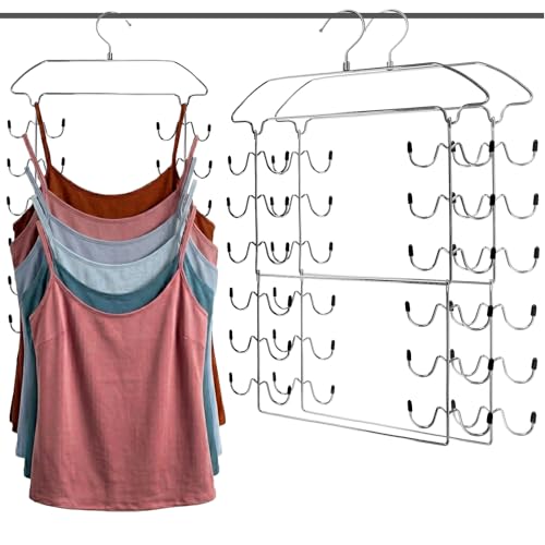 Tank Top Hanger Space Saving, 24 Hooks Bra Hanger for Closet Organization, Metal Multilayer Tank Top Organizer & Camisole Hanger for Underwear, Bathing Suits, Lingerie, 360° Swivel (2 Pack) - size: 2 Pack