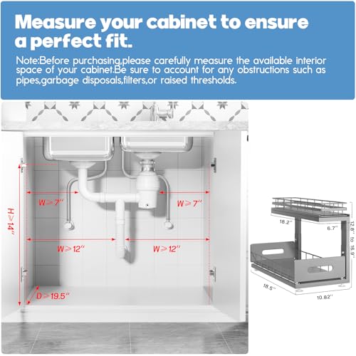 Under Sink Organizer Upgrade To Professional Rails,2-Tier Dual Pull Out Cabinet Storage,Height Adjustable Slide Out Drawers For Bathroom Kitchen,2 Pack-18.5"Dx12.8"-16.9"H,Gun Gray - color: Gun Gray, size: 2 Pack-18.5"Dx12.8"-16.9"H