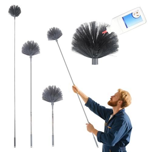 7.55ft Cobweb Duster with Extension Pole - Web Pole Compatible with Delta Dust, Web Brush for Apply Powder Duster to Hard-to-Reach Area, Telescoping Corner Dusters for High Corner and Wall Void