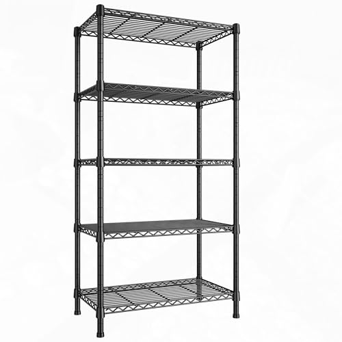 REIBII Wire Shelving Rack 5-Tier Metal Shelves for Storage Adjustable Garage Shelving Heavy Duty Storage Shelves for Storage Rack, 24" W X 14" D X 59" H - size: 5 Tier-14"D x 24"W x 59"H