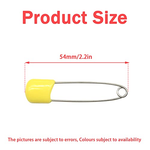 50 PCS Safety Pin 54mm/2.2in Baby Diaper Pins for Cloth Plastic Head Baby Pins for Diapers Stainless Steel Cloth Pins with Locking Closures Nappy Pin for Crafts（DT/Yellow） - color: Yellow