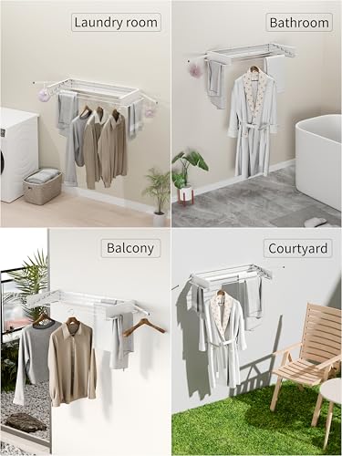 JOOM Wall Mounted Clothes Drying Rack,31.5 Inch Foldable Rack,White,Poles - size: 31.5in-P