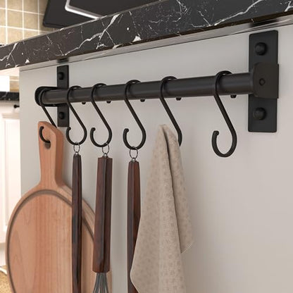 Dseap Kitchen Utensil Holder Hanger, Pot and Pan Rack Wall Mounted, Kitchen Rail with 8 Hooks for Hanging Cooking Utensils, Mugs, Spoons, Wall Mounted, Black - color: Black