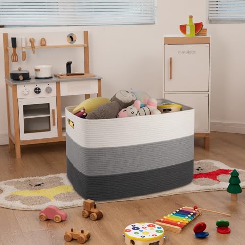 OIAHOMY 108L Extra Large Blanket Basket Dog Toy Basket radient Dark Grey - color: Gradient Dark Grey