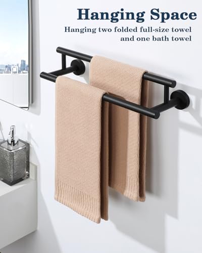 Alise Double Towel Bar Black,16" Towel Racks for Bathroom Wall Mounted - color: Matte Black, size: 16-Inch (2-Bars)