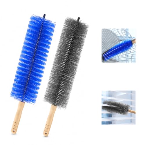 2Pcs Fan Cleaning Brush,Bendable Microfiber Head,2026 New Upgrade Bendable Dusting Brush Microfiber Duster for Electric Fan and Blind,Washable Fan Cleaner Brush for Air Vents,Curtains(Blue + Gray)