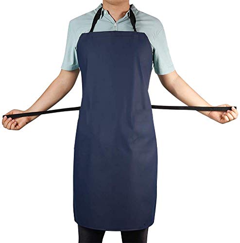 Waterproof Rubber Apron Adjustable Dishwasher Blue Work Apron for Men Women - color: Blue-no Pocket