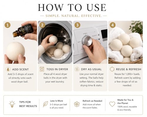 Luxury Wool Dryer Ball Kit, Laundry Day - 4 New Zealand Wool Balls + Oil - color: Laundry Day Fresh