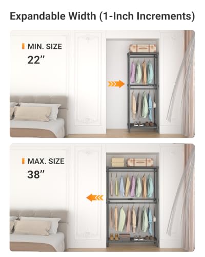 Expandable Closet Clothes Rack Adjustable Height & Width (22"-38")