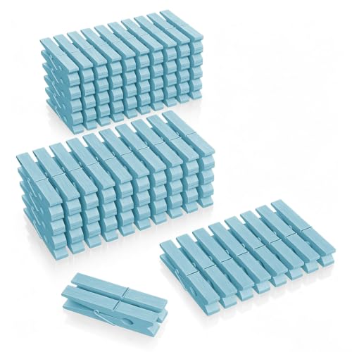 100 Pcs Wooden Clothespins Bulk - 2.9 Inch Cheer Clothes Pins - color: Turquoise Blue