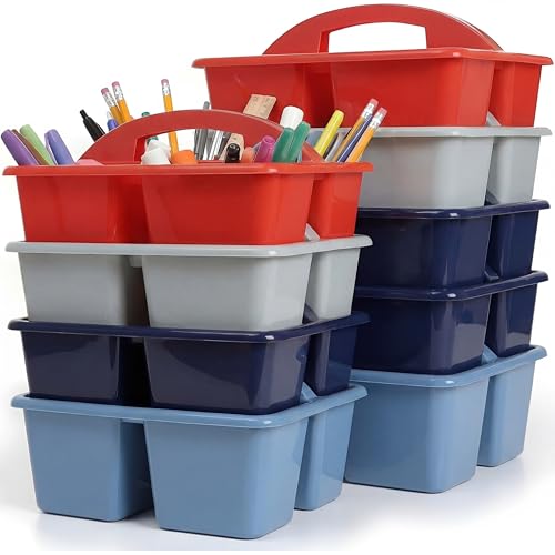 Kathfly 8 Pack Classroom Caddy Organizer with Handle, Plastic Art Craft Cleaning Caddy Bulk, Small Multipurpose Supply Organization Storage Basket for Table Desk Office Pencil Teacher (Blue Red) - color: Blue Red