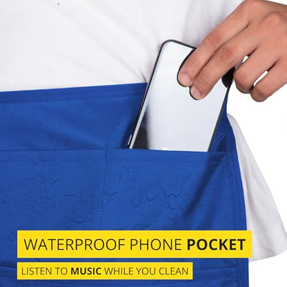 3-Pocket Waterproof Professional Cleaning Apron. Made for Pro Cleaners. Like a Cleaning Caddy Around Your Waist - color: Royal Blue, size: One Size