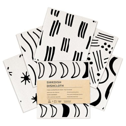 6 Pack Swedish Dishcloths Black White Kitchen Towels 19 - color: Multi 1515