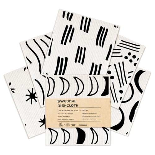 6 Pack Swedish Dishcloths Black White Kitchen Towels 19 - color: Multi 1515