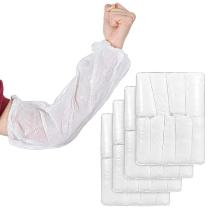 400Pcs Disposable Arm Sleeves Covers, 17.7" Long Waterproof PE Oversleeves with Elastic Cuffs for Painting, Cleaning, Tattooing & Food Handling