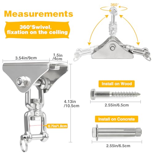 Heavy Duty Swing Hangers for Wooden Sets with Latch Hook Free 2 Sets 2000 LB Capacity 360 Swivel Stainless Steel Swing Hardware for Porch/Playground/Yoga/Heavy Bag - color: 2 Pack, size: Latch