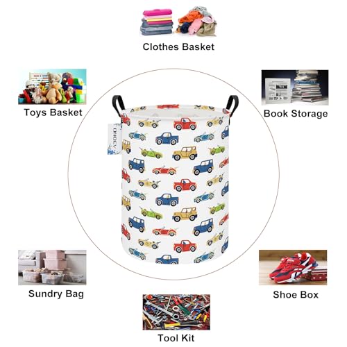 Round Collapsible Cartoon Car Laundry Hamper for Adults and Kids - color: Round Racing Car